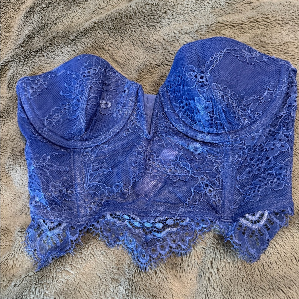 Victoria Secret Dream Angles Elegant Blue Lace Bustier Bra 30A